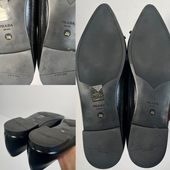 Prada Saffiano Leather Bow Logo Black Pointed Toe Flats - Picture 13 of 14